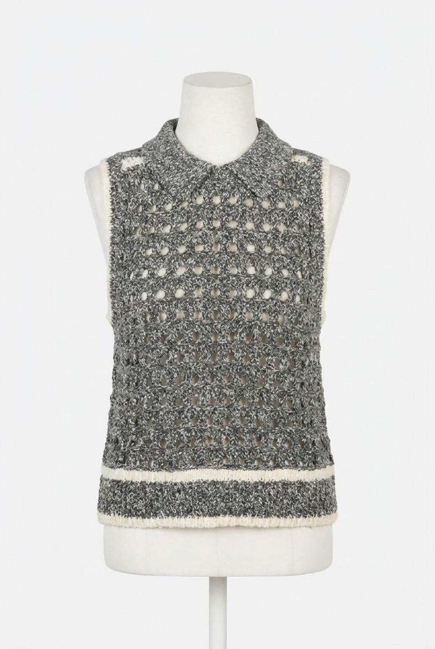 NEW CENTRAL PARK WEST sleeveless cropped open stitch top in black
